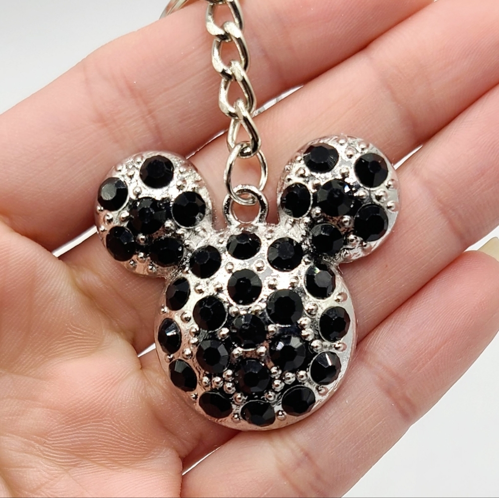 Black Minnie Mouse icon keychain, bedazzled keychain, Sparkley keychain